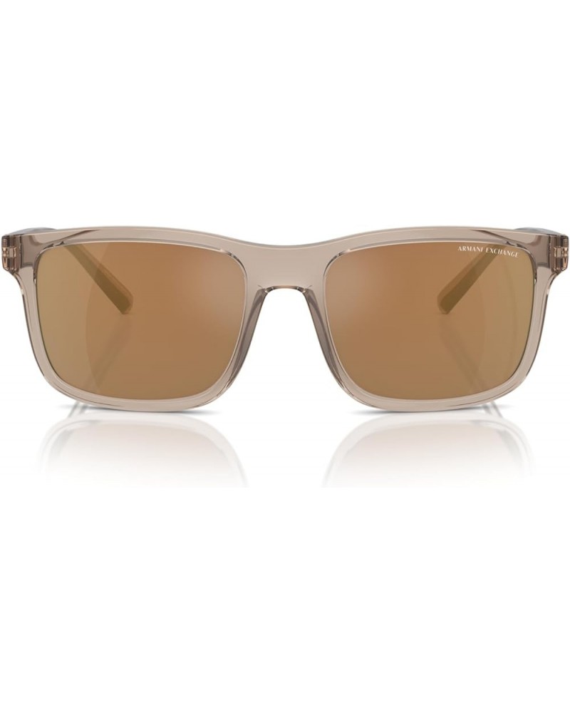 Men's Ax4145s Square Sunglasses Shiny Transparent Brown/Brown Mirrored Gold Polarized $36.14 Square