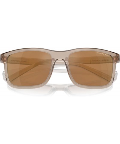 Men's Ax4145s Square Sunglasses Shiny Transparent Brown/Brown Mirrored Gold Polarized $36.14 Square