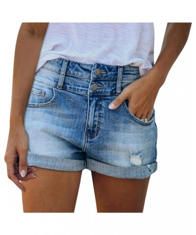 Women High Waist Frayed Raw Folded Hem Denim Shorts, Fringe Jeans Shorts Pants Blue $11.11 Designer