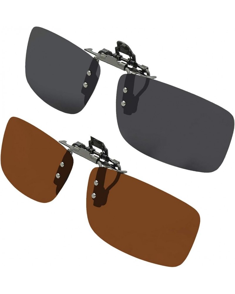 Clip On Sunglasses Flip Up Polarized Sunglasses Clip on over Prescription Eyeglasses with Case Set of Smoke and Brown $8.99 D...