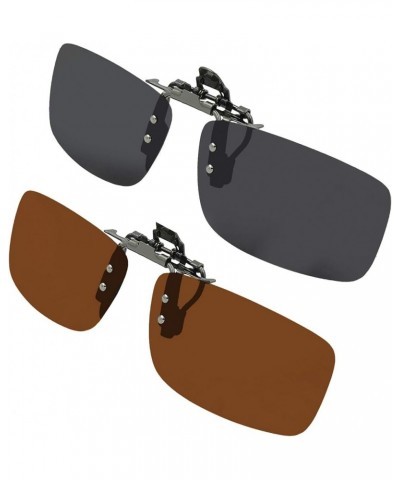 Clip On Sunglasses Flip Up Polarized Sunglasses Clip on over Prescription Eyeglasses with Case Set of Smoke and Brown $8.99 D...