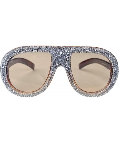 Oversized Sparkling Colorful Rhinestones Sunglasses Women Trendy One-Piece pilot Sun Glasses for Lady Diamond Eyewear Champag...