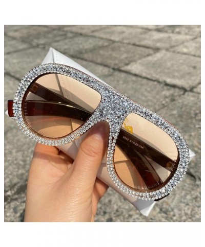 Oversized Sparkling Colorful Rhinestones Sunglasses Women Trendy One-Piece pilot Sun Glasses for Lady Diamond Eyewear Champag...