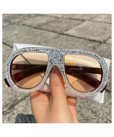 Oversized Sparkling Colorful Rhinestones Sunglasses Women Trendy One-Piece pilot Sun Glasses for Lady Diamond Eyewear Champag...