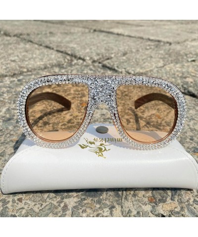 Oversized Sparkling Colorful Rhinestones Sunglasses Women Trendy One-Piece pilot Sun Glasses for Lady Diamond Eyewear Champag...