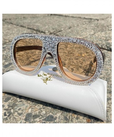 Oversized Sparkling Colorful Rhinestones Sunglasses Women Trendy One-Piece pilot Sun Glasses for Lady Diamond Eyewear Champag...