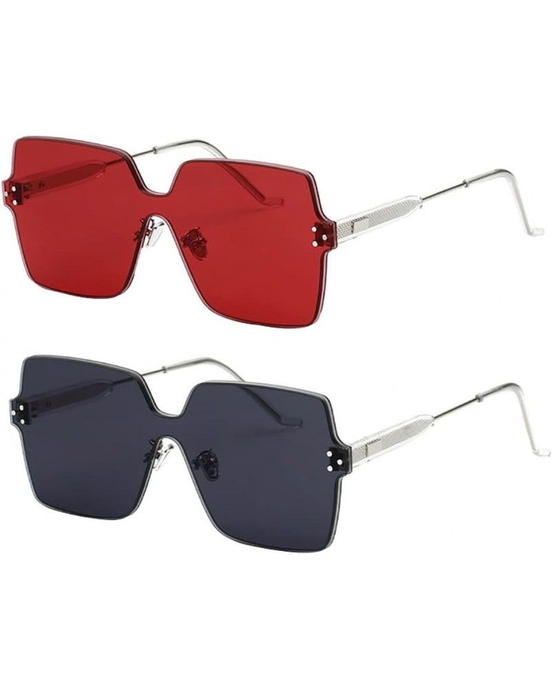 2PCS Rimless Sunglasses for Women Men Retro Fashion One Piece Sunglasses UV 400 Protection DD591 Set 02-2pcs $12.20 Rimless