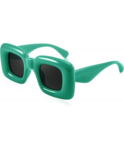 Cute Inflated Square Sunglasses for Women Men Trendy Oversized Thick Frame Funny Aesthetic Shades B9097 Green $10.19 Oversized