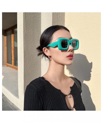 Cute Inflated Square Sunglasses for Women Men Trendy Oversized Thick Frame Funny Aesthetic Shades B9097 Green $10.19 Oversized