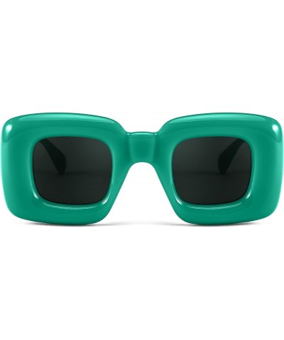 Cute Inflated Square Sunglasses for Women Men Trendy Oversized Thick Frame Funny Aesthetic Shades B9097 Green $10.19 Oversized