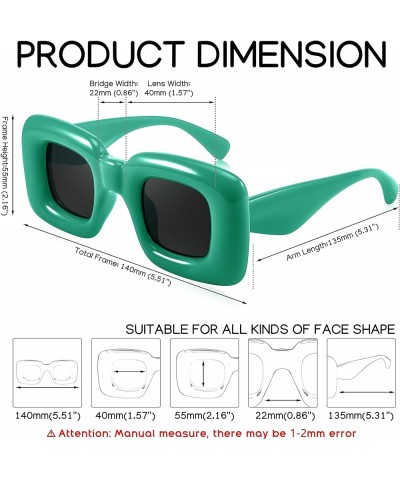 Cute Inflated Square Sunglasses for Women Men Trendy Oversized Thick Frame Funny Aesthetic Shades B9097 Green $10.19 Oversized