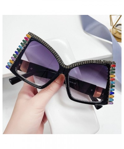 Cat Eye Sunglasses For Women Fashion Rhinestone Sunglasses Shiny Party Sun Glasses Female Gradient Butterfly Glasses 3pcs-bla...