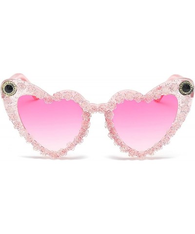 Love Heart Shaped Sunglasses for Women Flower Decoration Female Rhinestone Sunglasses Trendy Cat Eye Party Glasses Pink $9.51...