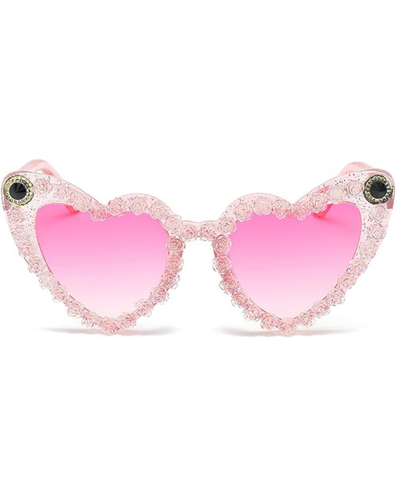 Love Heart Shaped Sunglasses for Women Flower Decoration Female Rhinestone Sunglasses Trendy Cat Eye Party Glasses Pink $9.51...