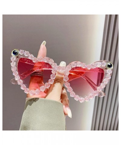 Love Heart Shaped Sunglasses for Women Flower Decoration Female Rhinestone Sunglasses Trendy Cat Eye Party Glasses Pink $9.51...