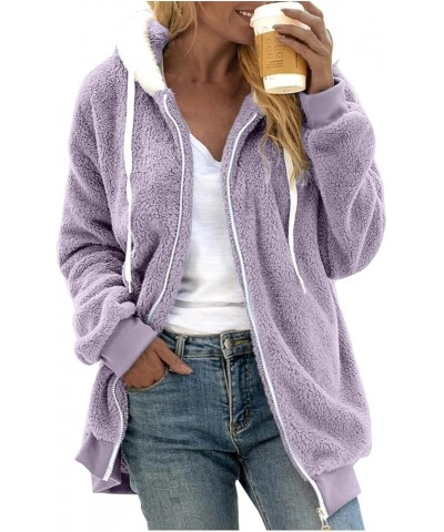 Women's 2023 Fleece Sherpa Jackets Fall Winter Clothes Hooded Outdoor Long Sleeve Faux Fur Windbreaker Coat Overcoat 1-ruacoa...