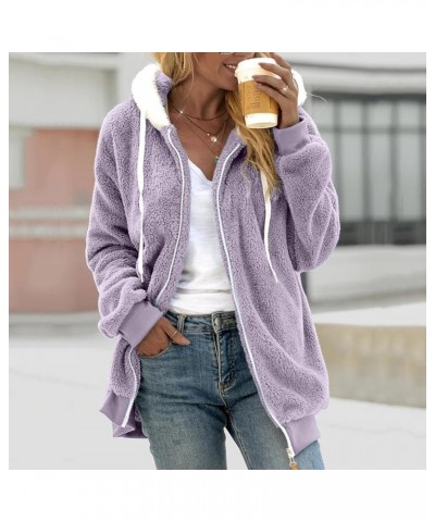 Women's 2023 Fleece Sherpa Jackets Fall Winter Clothes Hooded Outdoor Long Sleeve Faux Fur Windbreaker Coat Overcoat 1-ruacoa...