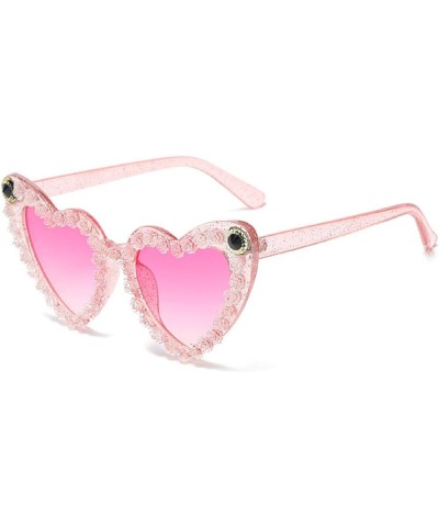 Love Heart Shaped Sunglasses for Women Flower Decoration Female Rhinestone Sunglasses Trendy Cat Eye Party Glasses Pink $9.51...