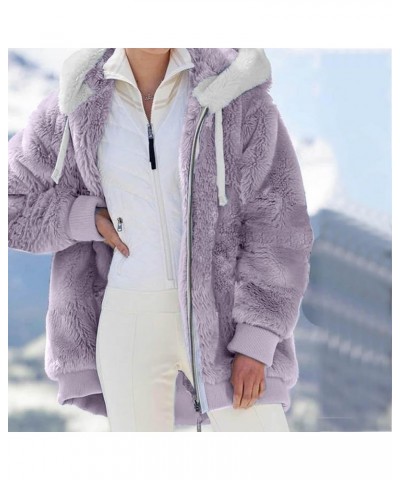 Women's 2023 Fleece Sherpa Jackets Fall Winter Clothes Hooded Outdoor Long Sleeve Faux Fur Windbreaker Coat Overcoat 1-ruacoa...