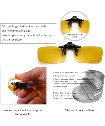 Polarized Clip-on Flip Up Metal Clip Rimless Sunglasses for Prescription Glasses Yellow(night) 56*33mm $9.89 Rimless