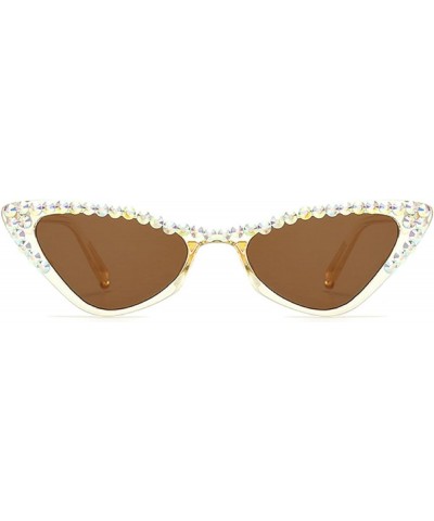 Women Rhinestone Sunglasses, Diamond Cat Eye Sunglasses Crystal Frame Costume Party Glasses Brown $9.14 Cat Eye