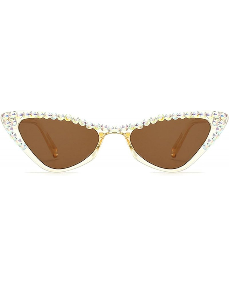 Women Rhinestone Sunglasses, Diamond Cat Eye Sunglasses Crystal Frame Costume Party Glasses Brown $9.14 Cat Eye