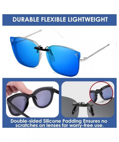 Black Polarized Clip On Sunglasses Over Prescription Glasses for Women Men, Fit Over Eyeglasses Trendy Shades Blue Square-cat...