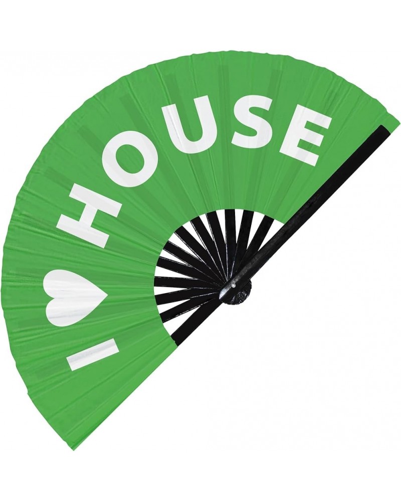 I Love House Hand Fan Foldable Bamboo Circuit Rave Hand Fans Heart Music Genre Rave Parties Gifts Festival Accessories (White...