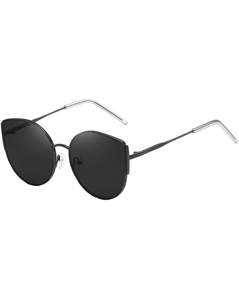 Trendy Color Lens Sunglasses Street Fashion Cat Eye Sunglasses Metal Frame Sun Protection Eyewear for Men Women Black Gray Le...