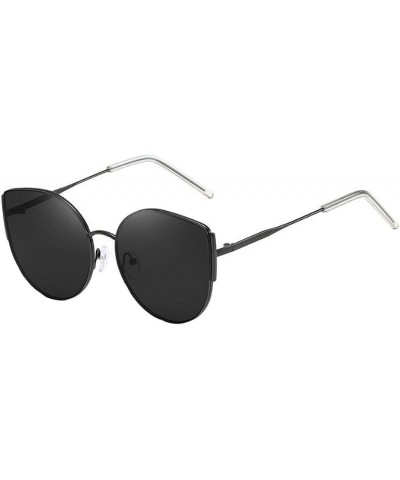 Trendy Color Lens Sunglasses Street Fashion Cat Eye Sunglasses Metal Frame Sun Protection Eyewear for Men Women Black Gray Le...