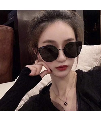 Trendy Color Lens Sunglasses Street Fashion Cat Eye Sunglasses Metal Frame Sun Protection Eyewear for Men Women Black Gray Le...