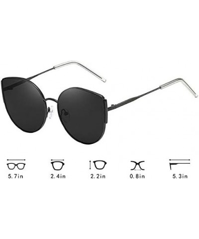 Trendy Color Lens Sunglasses Street Fashion Cat Eye Sunglasses Metal Frame Sun Protection Eyewear for Men Women Black Gray Le...