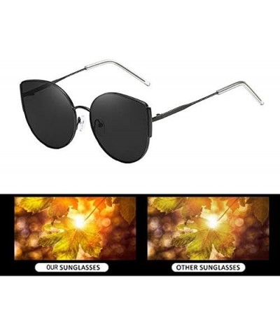 Trendy Color Lens Sunglasses Street Fashion Cat Eye Sunglasses Metal Frame Sun Protection Eyewear for Men Women Black Gray Le...