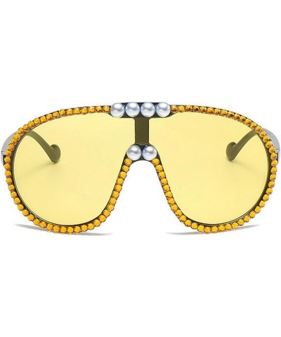 Oversized One Piece Sunglasses for Women Men with Diamond Rhinestones Pearl Fashion Shield Goggles Yellow $9.20 Goggle