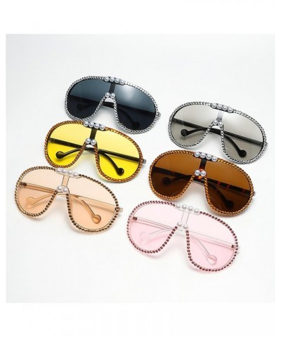 Oversized One Piece Sunglasses for Women Men with Diamond Rhinestones Pearl Fashion Shield Goggles Yellow $9.20 Goggle