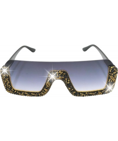 Sunglasses Womens Trendy Bling Glitter Rhinestones Crystal Sparkling Oversize Square Hot Fashion Big Flat Black $10.59 Square