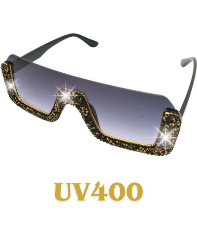 Sunglasses Womens Trendy Bling Glitter Rhinestones Crystal Sparkling Oversize Square Hot Fashion Big Flat Black $10.59 Square