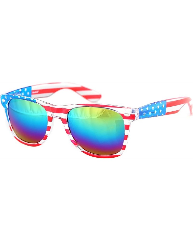 American America USA Flag Sunglasses Patriotic Clear Frame Classic 80s Multicolor $8.67 Wayfarer