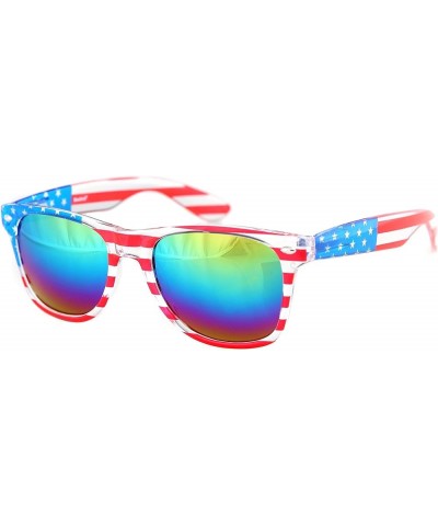 American America USA Flag Sunglasses Patriotic Clear Frame Classic 80s Multicolor $8.67 Wayfarer