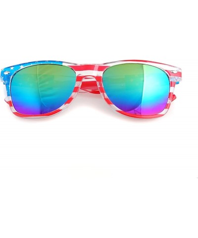 American America USA Flag Sunglasses Patriotic Clear Frame Classic 80s Multicolor $8.67 Wayfarer