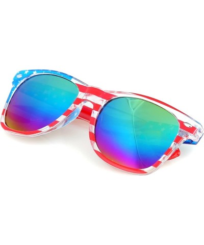 American America USA Flag Sunglasses Patriotic Clear Frame Classic 80s Multicolor $8.67 Wayfarer