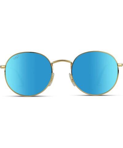 Reflective Lens Round Trendy Sunglasses Gold Frame / Blue Mirrored Lens $10.44 Round