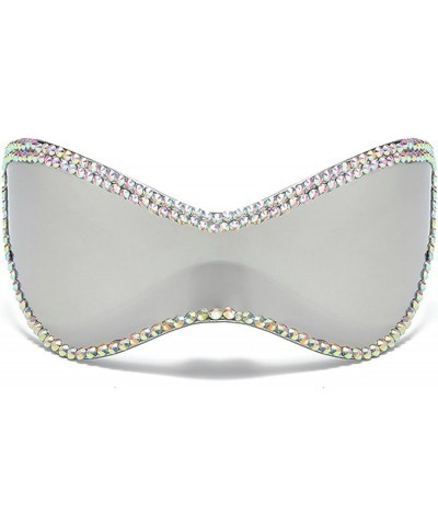 Sparkling Oversized Rhinestone Diamonds Sunglasses Women One Piece Punk Sports Sun Glasses Goggle Silver $11.01 Oversized