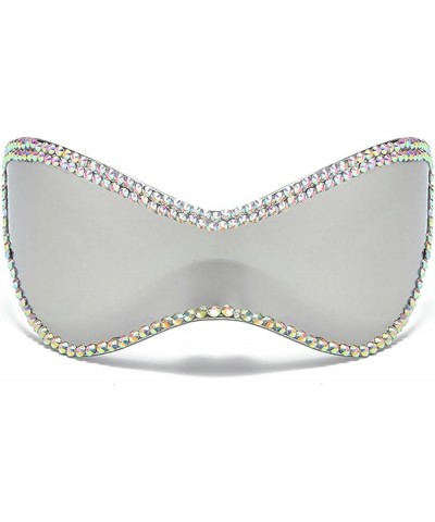 Sparkling Oversized Rhinestone Diamonds Sunglasses Women One Piece Punk Sports Sun Glasses Goggle Silver $11.01 Oversized