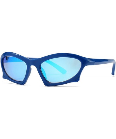 Vintage Y2K Mirror Sunglasses for Women Punk Hip Hop Cool Wrap Around Sun Glasses Men Driving Shades Blue $10.36 Designer