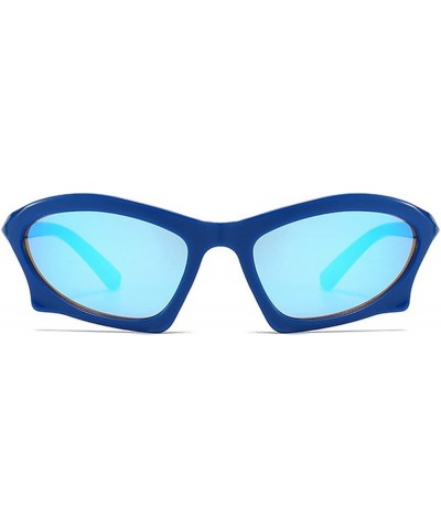 Vintage Y2K Mirror Sunglasses for Women Punk Hip Hop Cool Wrap Around Sun Glasses Men Driving Shades Blue $10.36 Designer