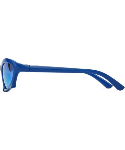 Vintage Y2K Mirror Sunglasses for Women Punk Hip Hop Cool Wrap Around Sun Glasses Men Driving Shades Blue $10.36 Designer