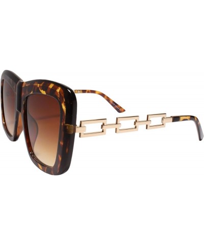 Gold Chain Link Temple Oversized Exaggerated Square Womens Sunglasses Tortoise $10.63 Oversized