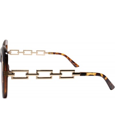 Gold Chain Link Temple Oversized Exaggerated Square Womens Sunglasses Tortoise $10.63 Oversized