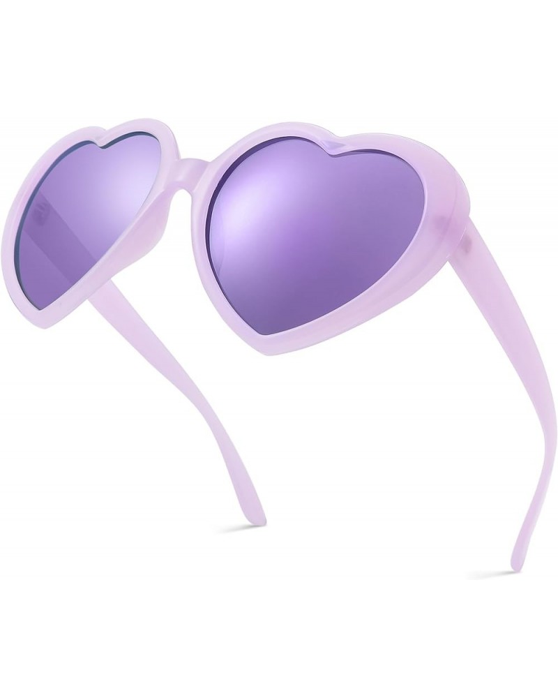 Heart Sunglasses for Women Polarized Lovely Style Shaped Red Fashion Retro Glasses A4 Purple/Purple Mirror $8.99 Heart